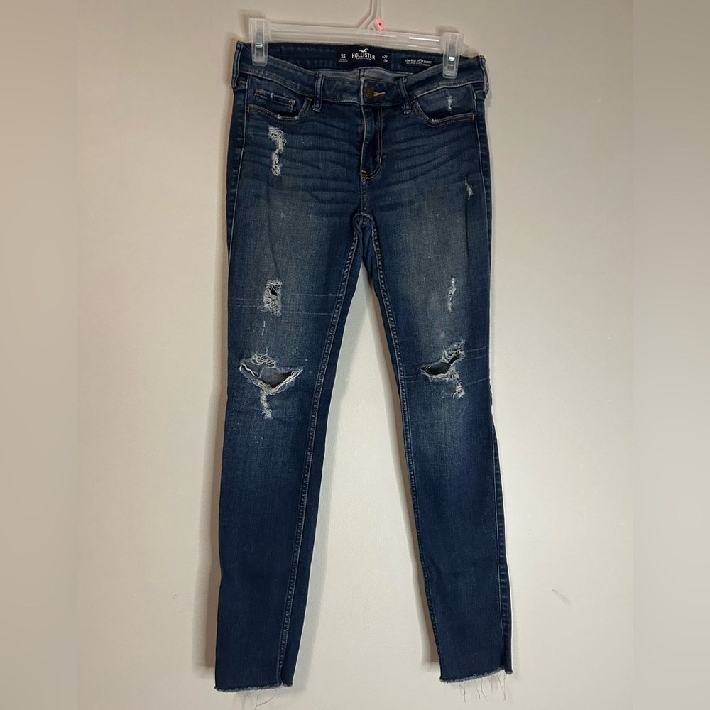 Hollister Dark Blue Distressed Skinny Jeans, Size 5S